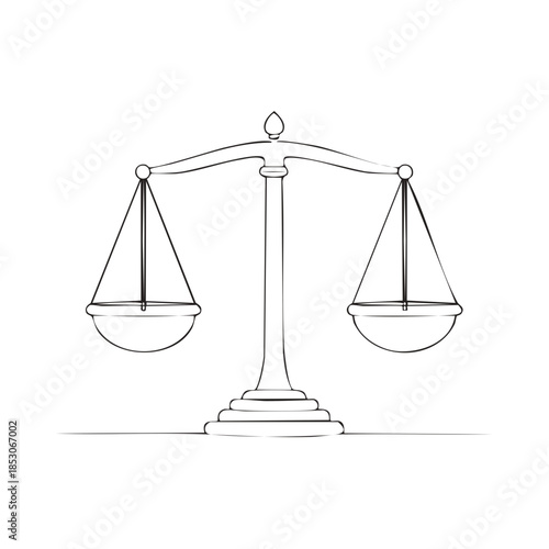 Stylized Linear Illustration of Scales of Justice Symbolizing Law and Balance, Ethical Concept for Legal Professions