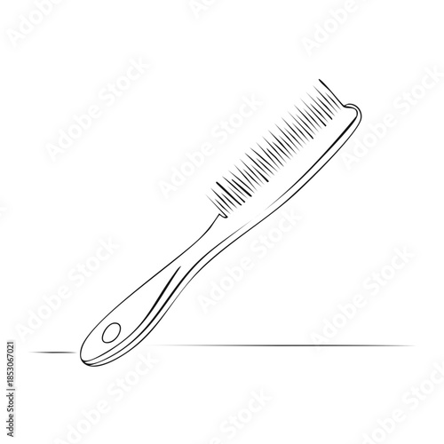 Hand drawn comb for hair care and styling on white background, grooming and hygiene, simple line art illustration of hairbrush with shadow
