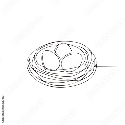 Nest with Eggs One Line Drawing Simple Sketch Minimalist Aesthetic Style