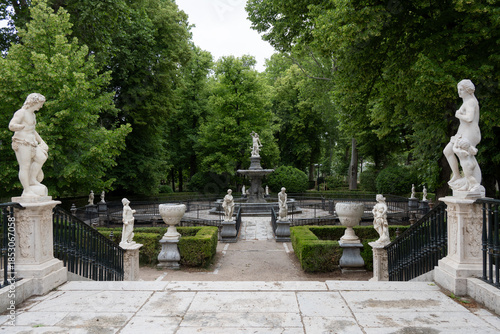 Classical garden with sculptures and fountain