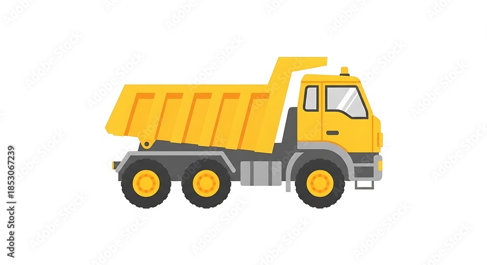 Fototapeta premium Yellow Dump Truck Isolated on White Background Vector Illustration.