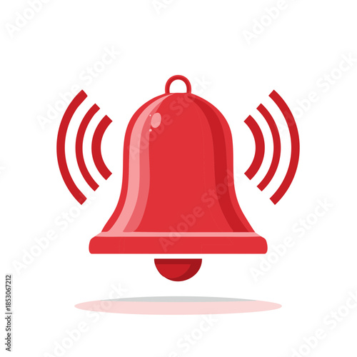 Red notification bell ringing illustration to grab attention for alerts and warnings on a white background