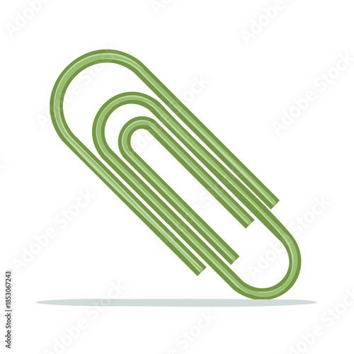 Green Paper Clip Illustration: Detailed vector render of stationery item for organizing documents and files