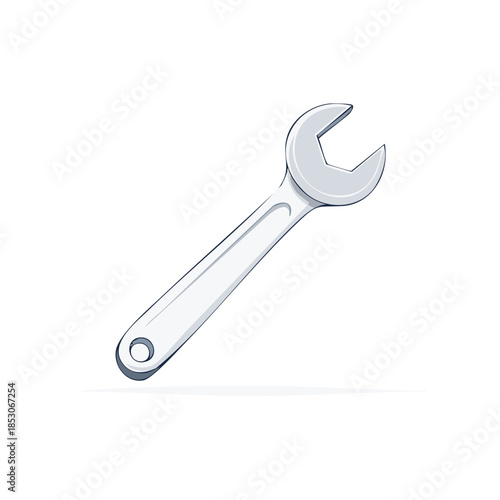 Vector Illustration of a Shiny Metal Wrench Tool for Tightening and Loosening Nuts and Bolts