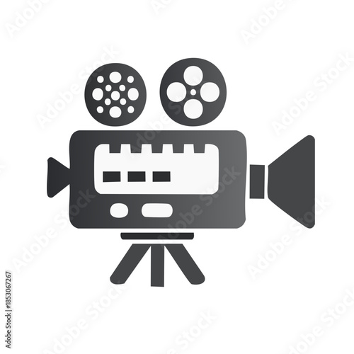 Vintage Movie Camera Illustration: Film Projector, Film Reels, and Tripod Stand