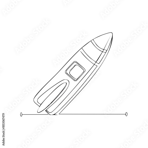 Simple stylized spaceship launching from a start line black and white illustration of a rocket ready to start flying