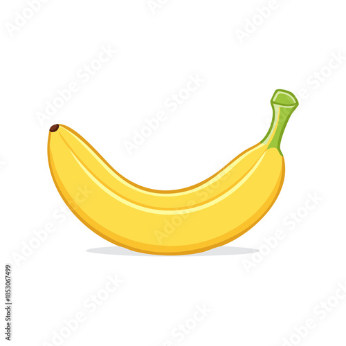 Single yellow banana cartoon illustration, ripe fruit still life, healthy food icon, banana nutrition