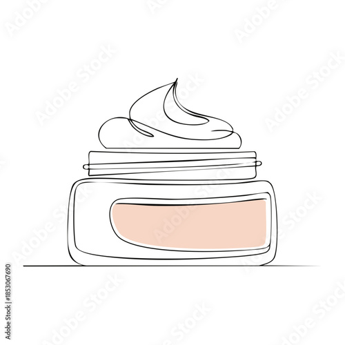 Skincare cream jar single line drawing with container and swirl of lotion