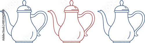 Elegant Classic Teapot Line Art Vector Set for Kitchen Cafe Menu Design and Afternoon Tea Branding