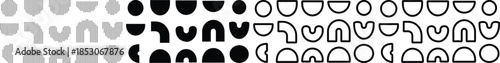 Geometric shapes, black and white illustration of half circles, abstract pattern with multiple