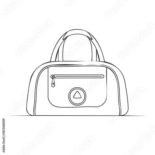 Line Drawing of a Sporty Duffle Bag with Front Pocket and Zippers for Fashion Illustration