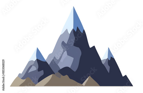 Mountain range with snow capped peaks isolated on transparent background