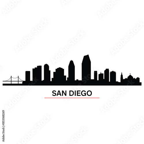 San diego skyline silhouette with the city name prominently displayed below