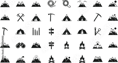 Mountain adventure icons set