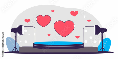 Vector illustration of a romantic heart symbol on a digital tablet and phone screen for a Valentine's Day gift card design