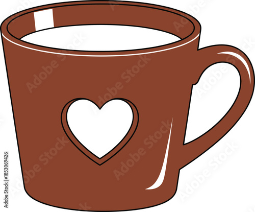 Brown coffee mug with heart symbol representing love warmth romance and cozy beverage moment flat vector illustration