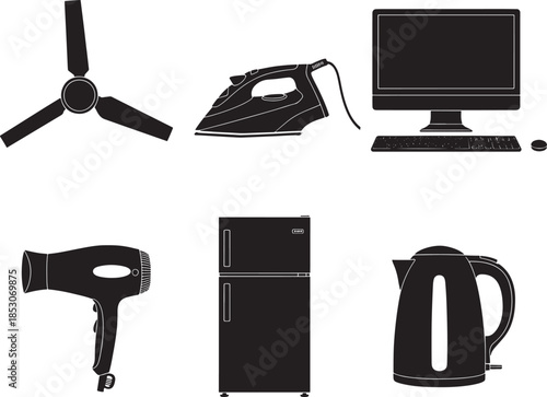 Household appliances and computer equipment icons set