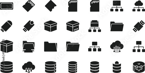 Data storage and cloud services icons