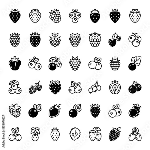 Collection of Fresh Berries and Fruit Icons A Sweet Assortment of Healthy Food Elements for Your Designs