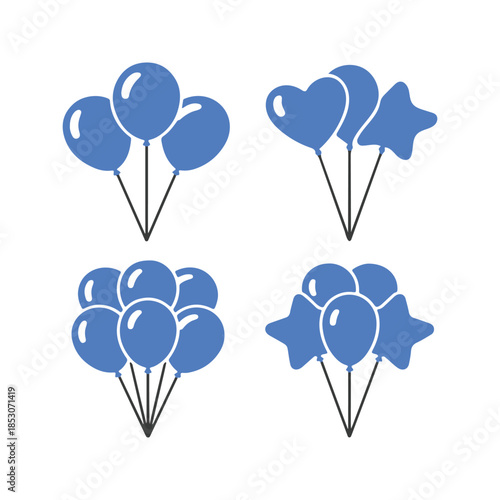 Blue Party Balloons Vector Icon Set - Celebration Birthday Decoration Graphics
