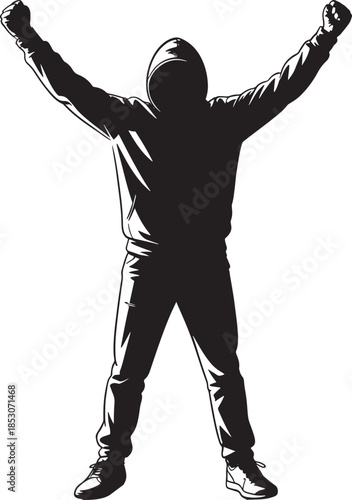Man silhouette with arms raised in excitement