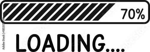 Minimal loading progress bar icon showing seventy percent completion with loading text in black and white style
