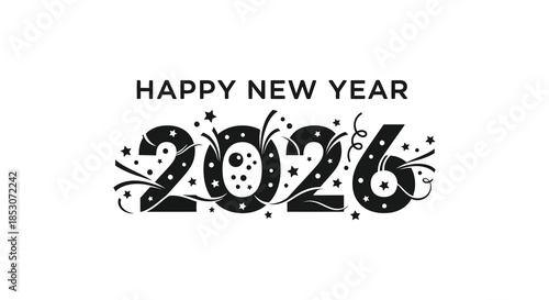 Festive new year 2026 celebration with ornate typography and sparkling details silhouette