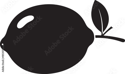 Black silhouette of a lemon with a leaf simple vector illustration for food and beverage design isolated on white background