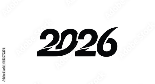 Bold black typography displaying the year 2026 in a striking modern silhouette