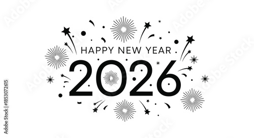Festive new year celebration with sparkling fireworks and a large 2026 design silhouette