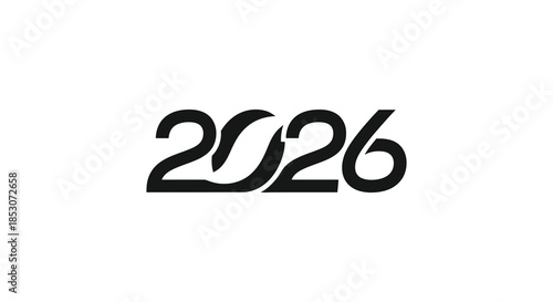 Bold stylized depiction of the year 2026 in a striking black silhouette