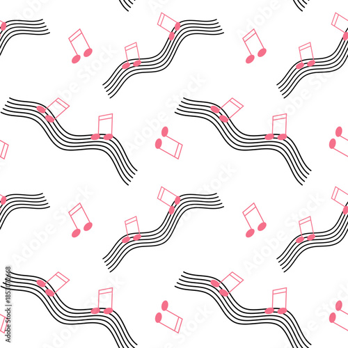 Seamless musical note pattern, repeating musical symbols and notes, perfect for wallpaper, textile, wrapping paper and stationery. Vector