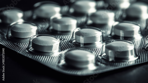Close up blister pack of pills macro