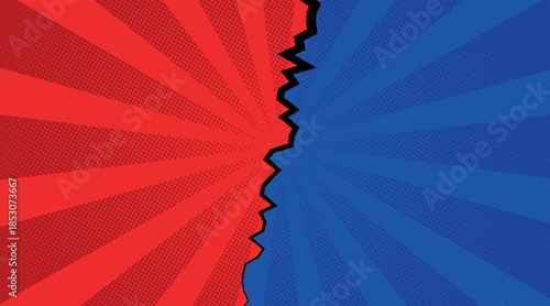 Comic Style Split Background with Red and Blue Halves