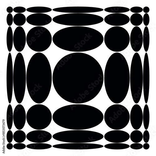 Abstract black ovals forming 3D spherical illusion