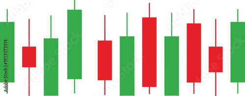 Stock market candlestick chart illustration showing red and green candles representing trading trends and price fluctuations