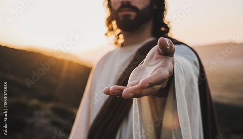 Warm Hand of Jesus Christ Reaching Forward in Soft Light