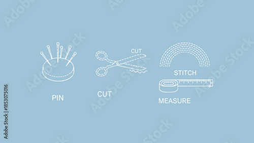 Sewing and Measuring Tools Illustration on a Blue Background