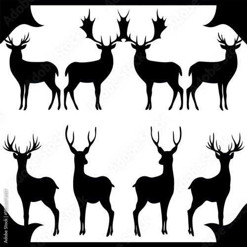 Set of silhouettes of deer