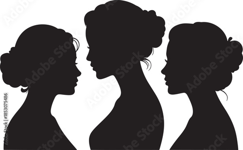 Three women silhouettes facing each other in a row