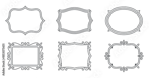 a collection of six ornate black and white frames in varying shapes and designs perfect for decorative borders and graphic elements