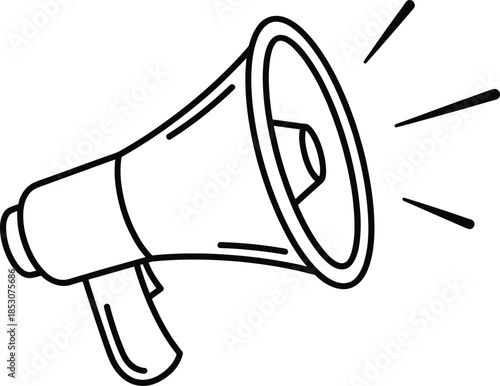 Megaphone announcement icon vector illustration with loudspeaker outline in flat hand drawn style isolated on white for marketing communication news promotion and alert designs