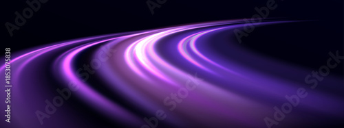 Dynamic, curved light trails create a sense of speed, energy, and digital flow. Luminous wave effect for sci-fi concepts, innovative visualizations, presentations, and creative digital projects.