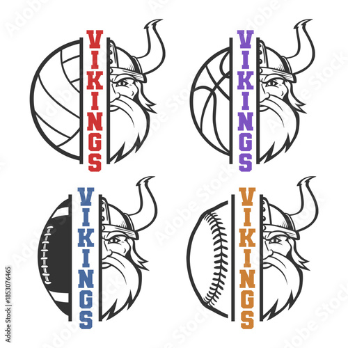 Set of Vikings Sports Logo Vector Mascot School Emblem. 