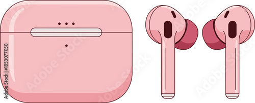 Wireless earbuds with charging case illustration representing modern audio technology music listening and stylish flat vector design