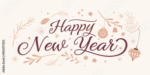 Happy New Year festive greeting with elegant floral decorations