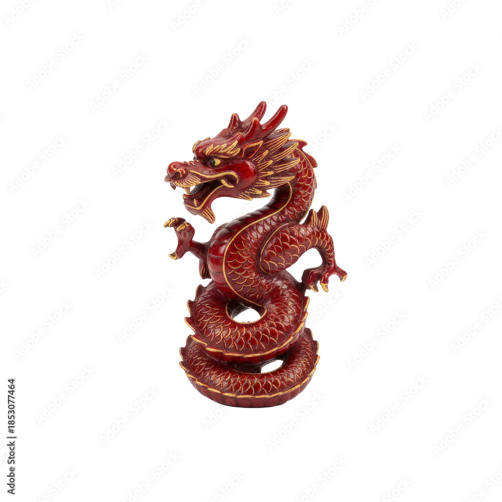 Obraz premium Crimson & Gold Dragon Sculpture, isolated on a transparent background