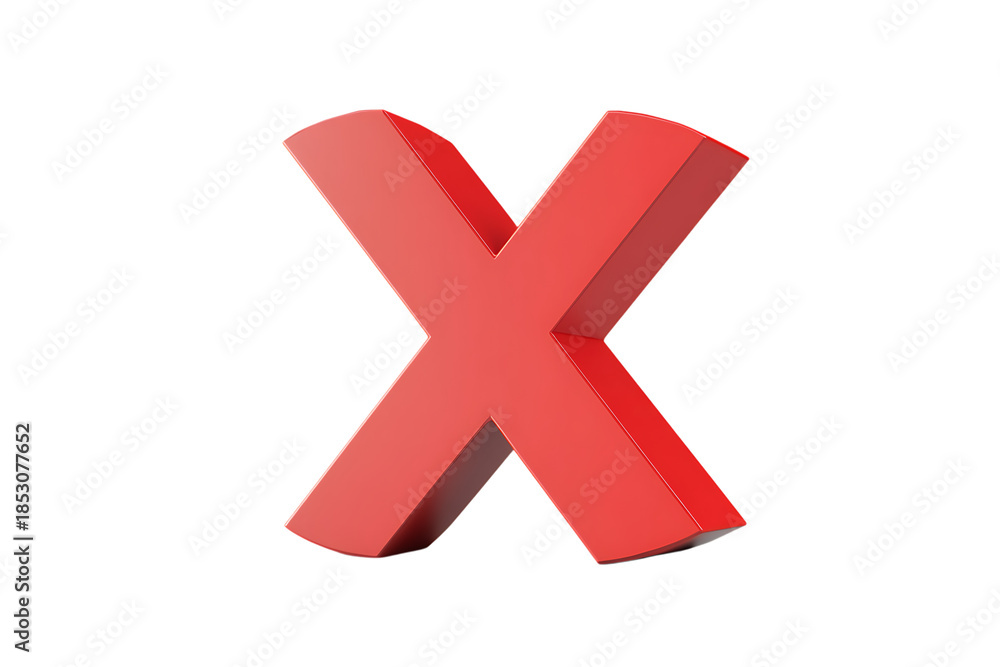 Obraz premium Bold Red 3D X Symbol on Transparent Background for Design and Marketing