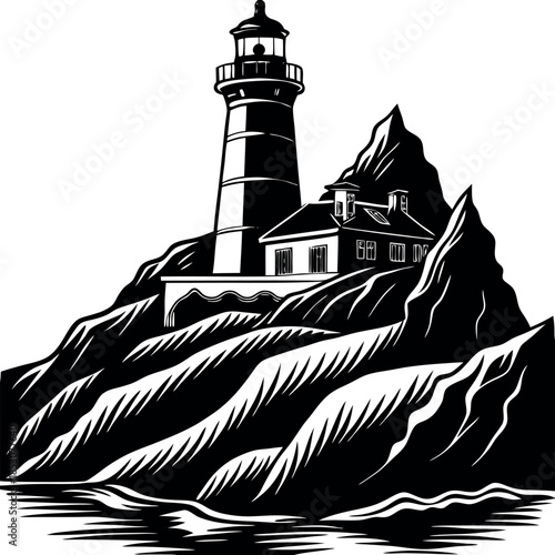 A detailed-vector-sketch-of-a-lighthouse-perched 