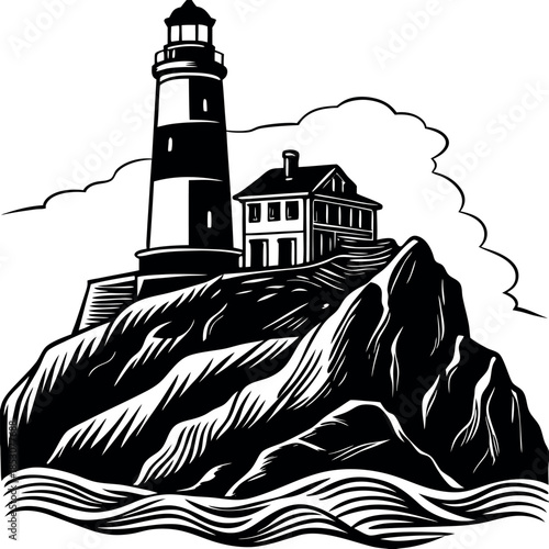 A detailed-vector-sketch-of-a-lighthouse-perched 